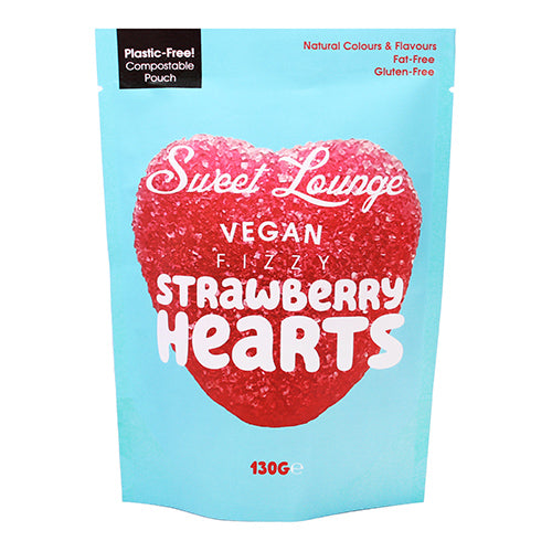 Sweet Lounge Vegan Fizzy Strawberry Hearts Pouch 130g   8