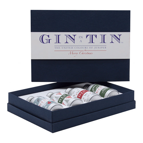 Gin In A Tin Gift Set of Four Gins - Xmas Illustrated Collection - Red Box