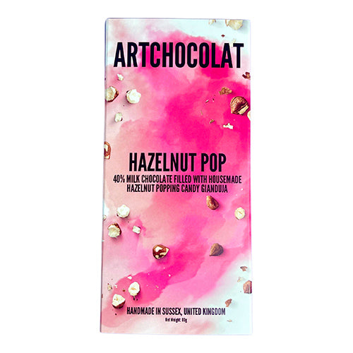 ArtChocolat Milk Chocolate Hazelnut Popping Candy Bar 80g   10