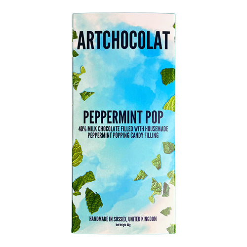 ArtChocolat Milk Chocolate Peppermint Popping Candy Bar 80g   10