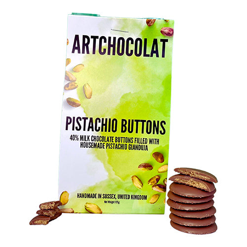 ArtChocolat Filled Milk Chocolate Pistachio Buttons 125g   10