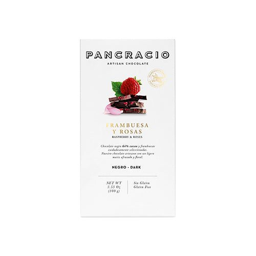 Pancracio Dark Chocolate Bar With Raspberry and Roses 100g   20