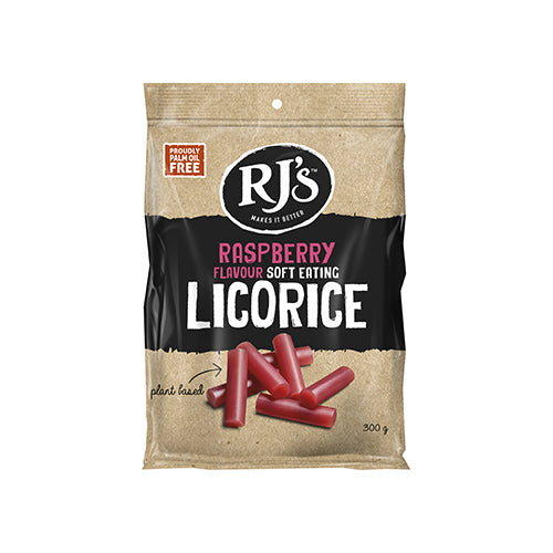 Rj's Natural Soft Eating Raspberry Licorice 300g   12