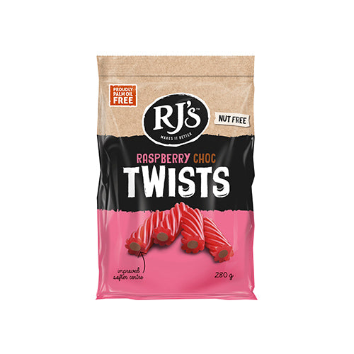 Rj's Licorice Raspberry Chocolate Twists 280g   12