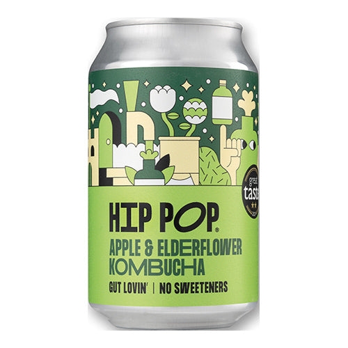Hip Pop Apple Elderflower Kombucha 330ml Can   12
