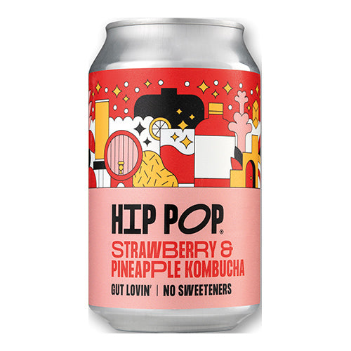 Hip Pop Strawberry Pineapple Kombucha 330ml Can   12