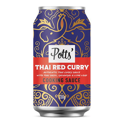 Potts' Thai Red Curry Sauce with Galangal Thai Basil and Lime Leaf 100% Recyclable Can 330g   8