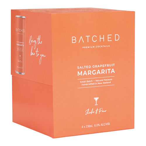 Batched Salted Grapefruit Margarita 4 pack cans 6% ABV Hand Crafted in New Zealand 4x230ml   6