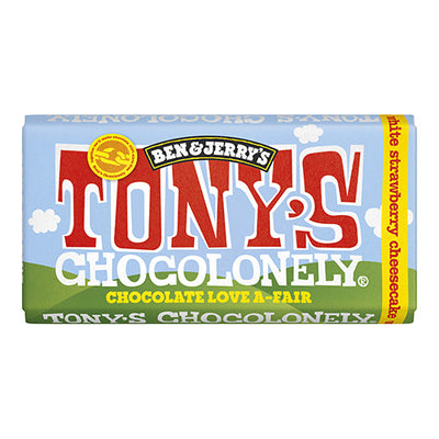 Tony's Chocolonely and Ben & Jerry's White Chocolate Strawberry Cheesecake Fairtrade UK 180g   15