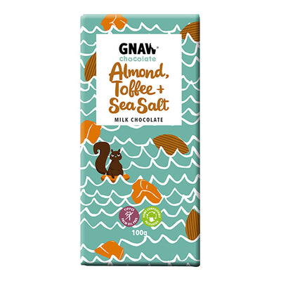 Gnaw Almond, Toffee and Sea Salt Chocolate Bar 100g   12