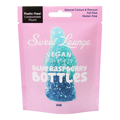 Sweet Lounge Vegan Fizzy Blue Raspberry Bottles Pouch 65g   10