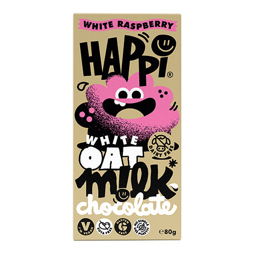 HAPPi Oat M!lk White Raspberry Chocolate Bar 80g   12