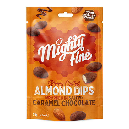 Mighty Fine Milk Chocolate Salted Caramel Almond Dips 75g   12