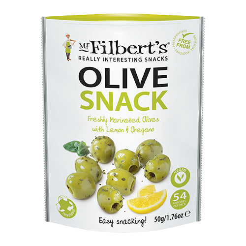 Mr Filberts Lemon & Oregano Green Olives 50g   12