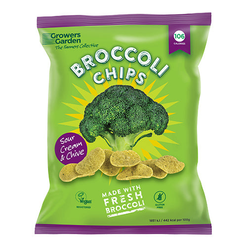 Growers Garden Broccoli Crisps with Sour Cream & Chive 84g Bag   12